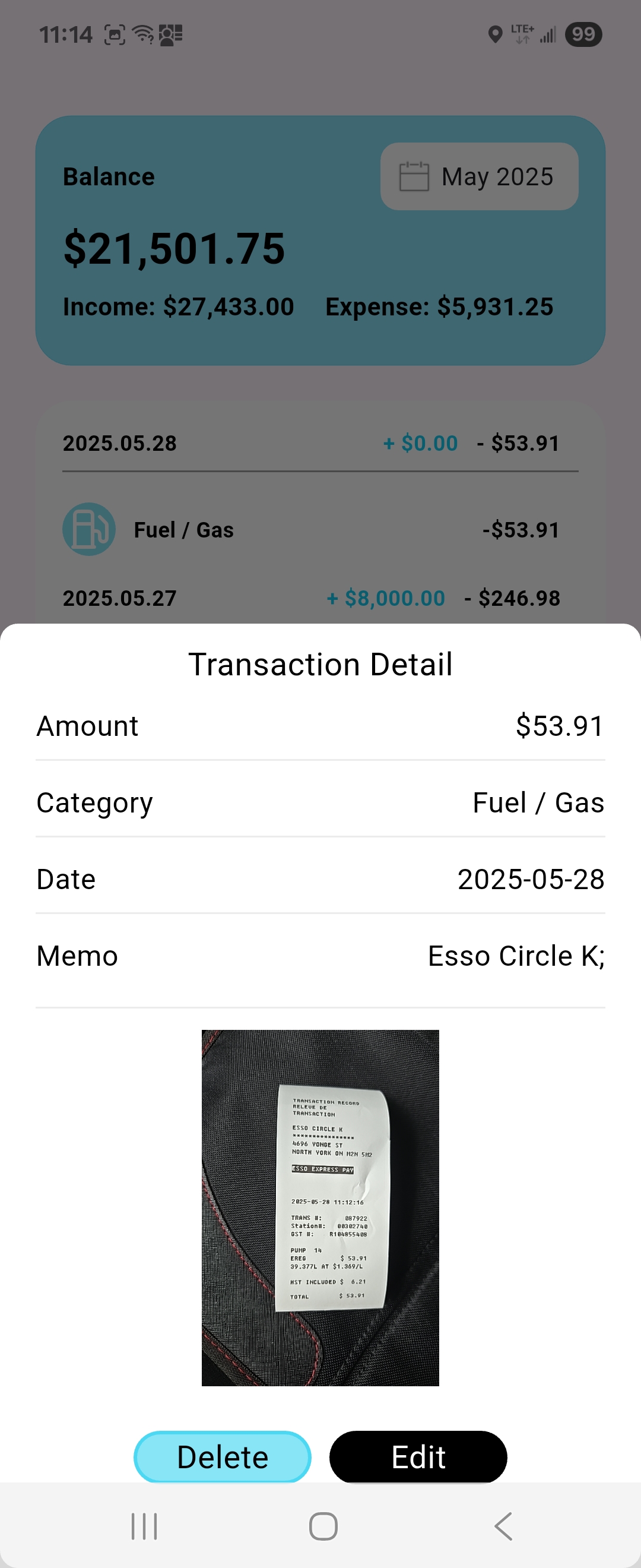 Edit Transaction Screenshot
