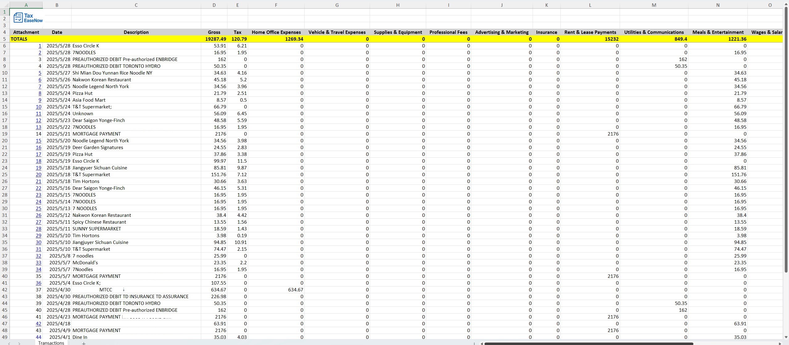 Export Transactions Screenshot