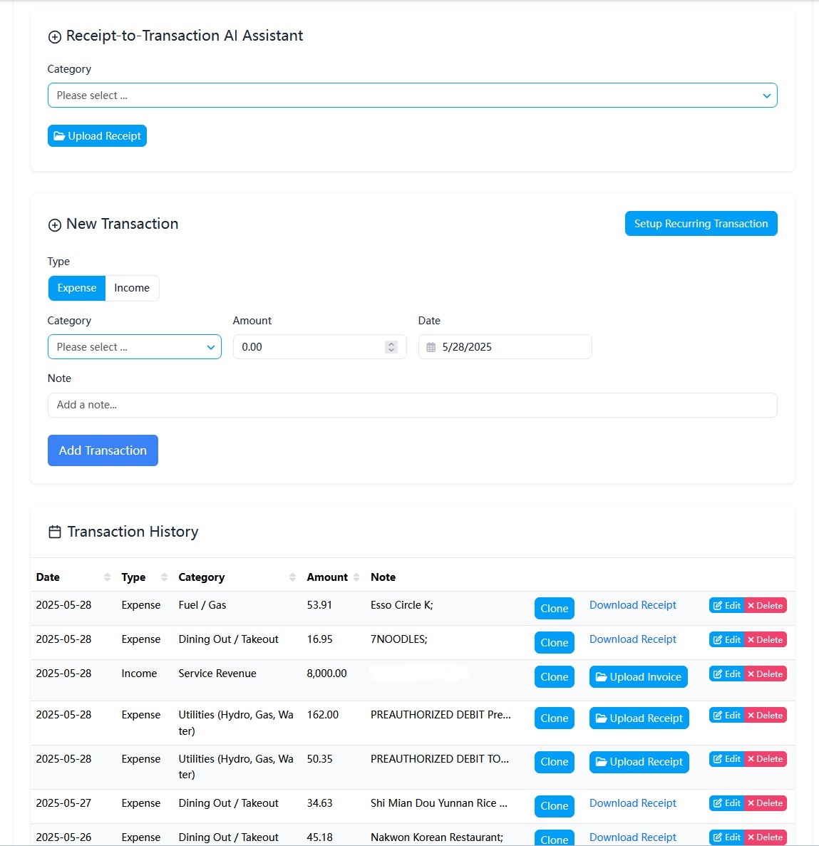 Add Transaction Web Screenshot