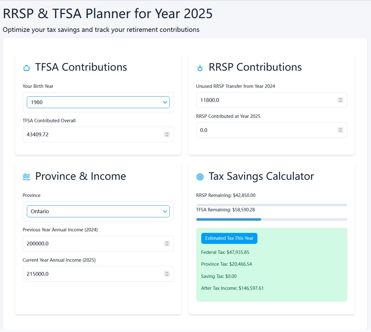RRSP & TFSA Planner Screenshot